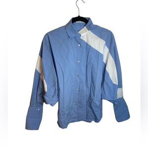 Palmer//Harding Blue and White Striped Dolman Pinch Waist Blouse